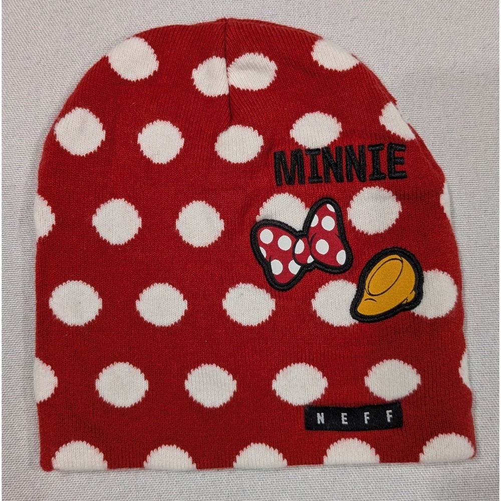 Disney Neff Beanie Kids O/S Red Polka Dot Excellent Minnie Mouse Bow Hat